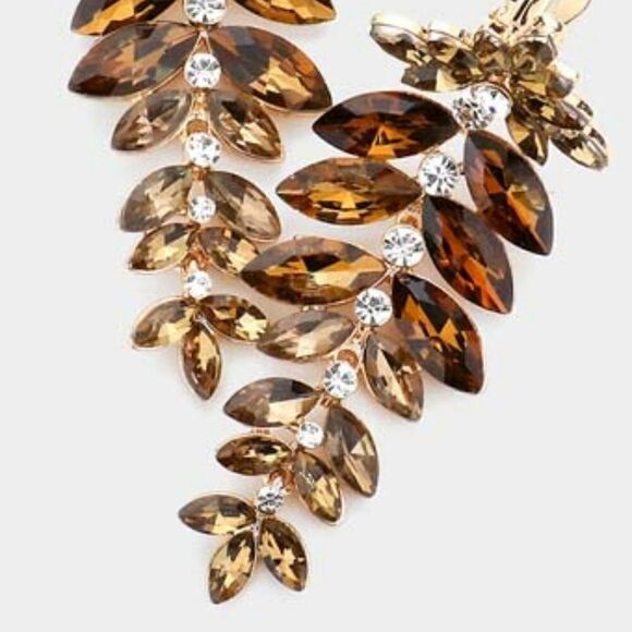 Marquise Smoked Topaz Colored Stone Vine Evening Clip on Earrings - Picture 3 of 6